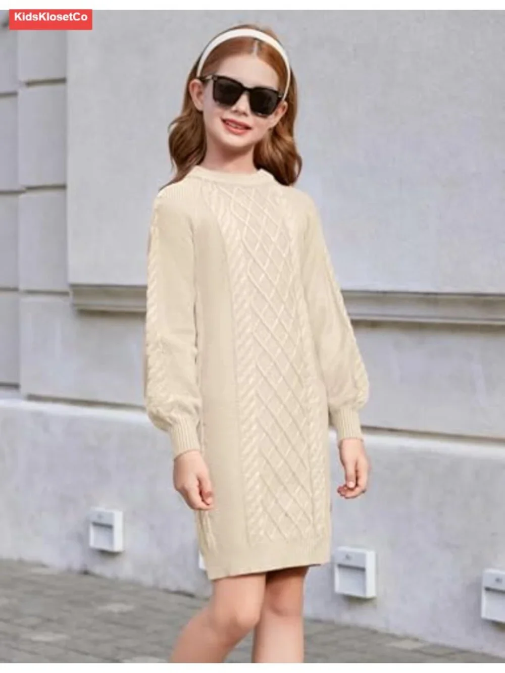 Girls Cable Knit Sweater Dress Long Sleeve Pullover Casual Fall Winter